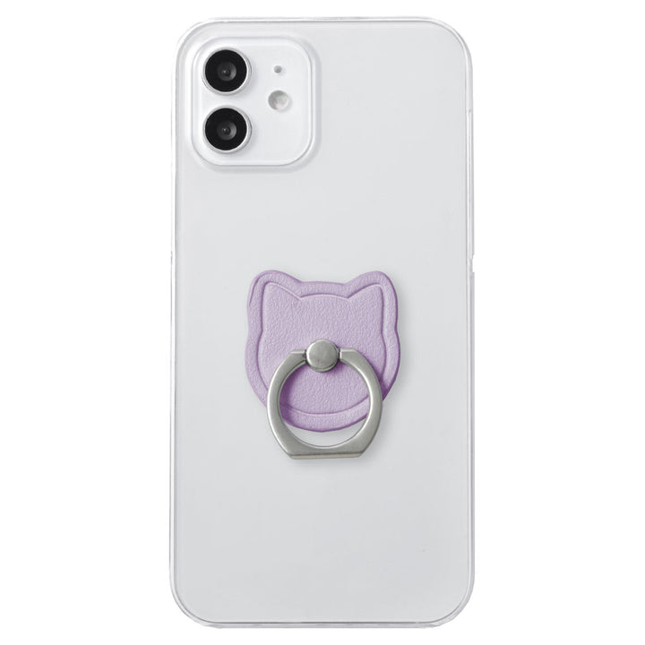Clear case vegan leather smooth fabric muted color cat with smartphone ring back case