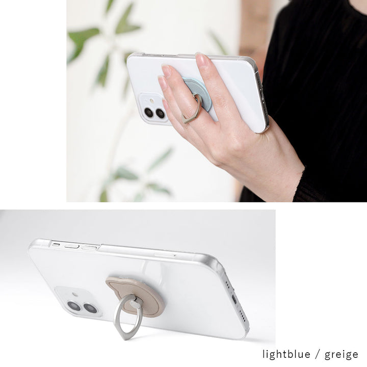 Clear case vegan leather smooth fabric muted color cat with smartphone ring back case