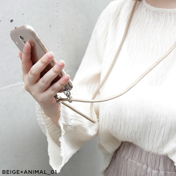 Clear case with shoulder strap, line art animal, back case for AQUOS series