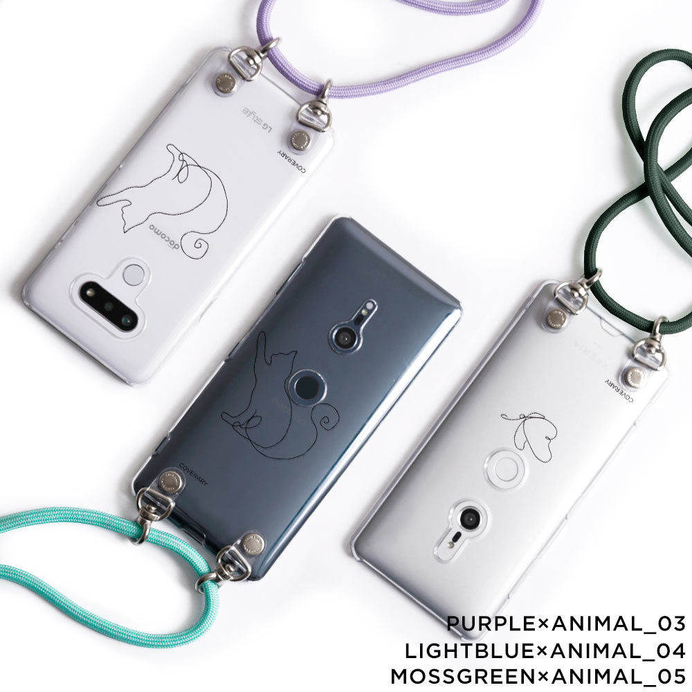 Clear case with shoulder strap, line art animal, back case for AQUOS series