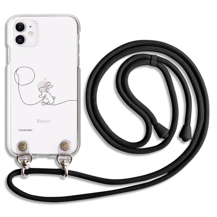 Clear case with shoulder strap, line art animal, back case for iPhone series