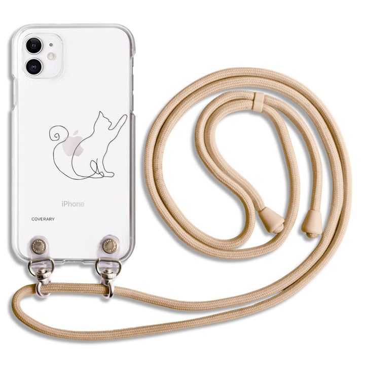 Clear case with shoulder strap, line art animal, back case for iPhone series