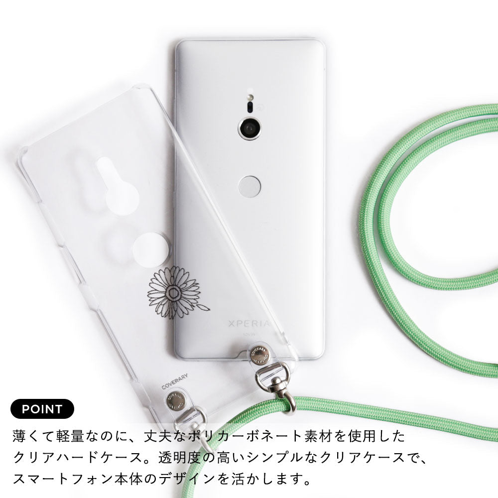 クリアケース ショルダーストラップ付き 線画 フラワー 背面ケース Xperiaシリーズ
