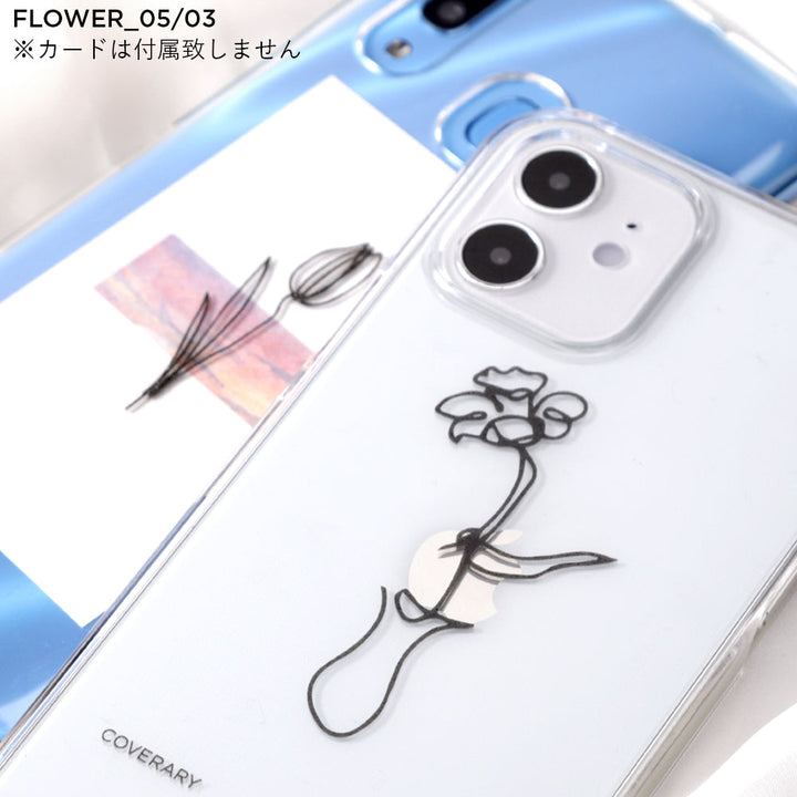 クリアケース ショルダーストラップ付き 線画 フラワー 背面ケース Xperiaシリーズ