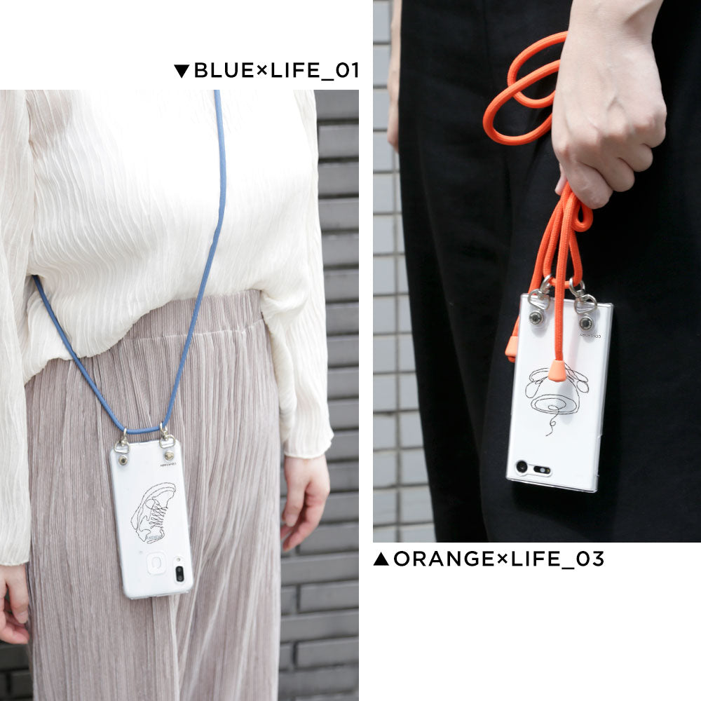 クリアケース ショルダーストラップ付き 線画 ライフ 背面ケース Galaxyシリーズ