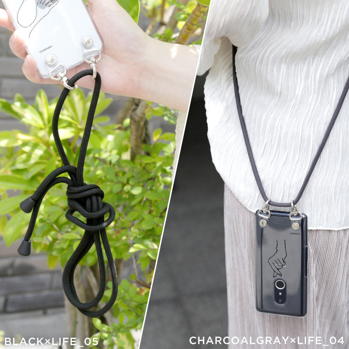 クリアケース ショルダーストラップ付き 線画 ライフ 背面ケース Xperiaシリーズ