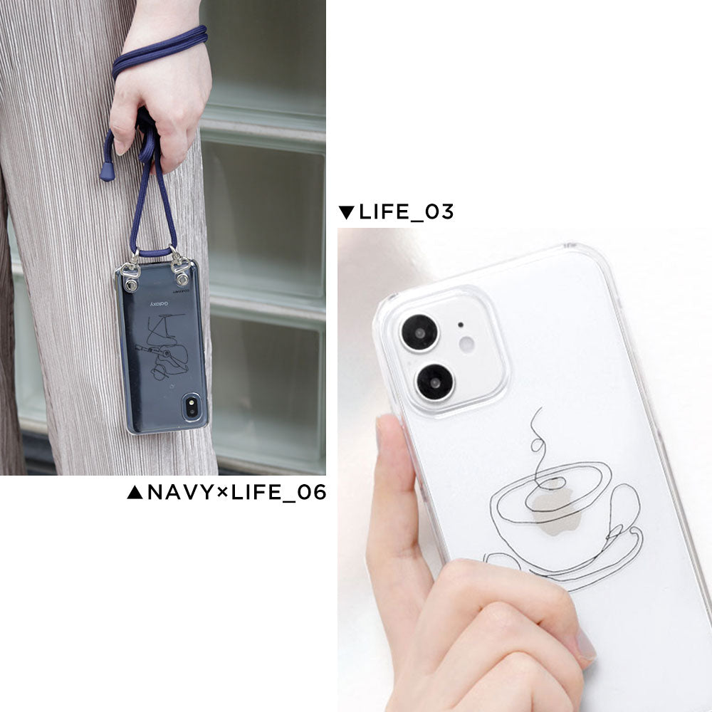 クリアケース ショルダーストラップ付き 線画 ライフ 背面ケース Xperiaシリーズ