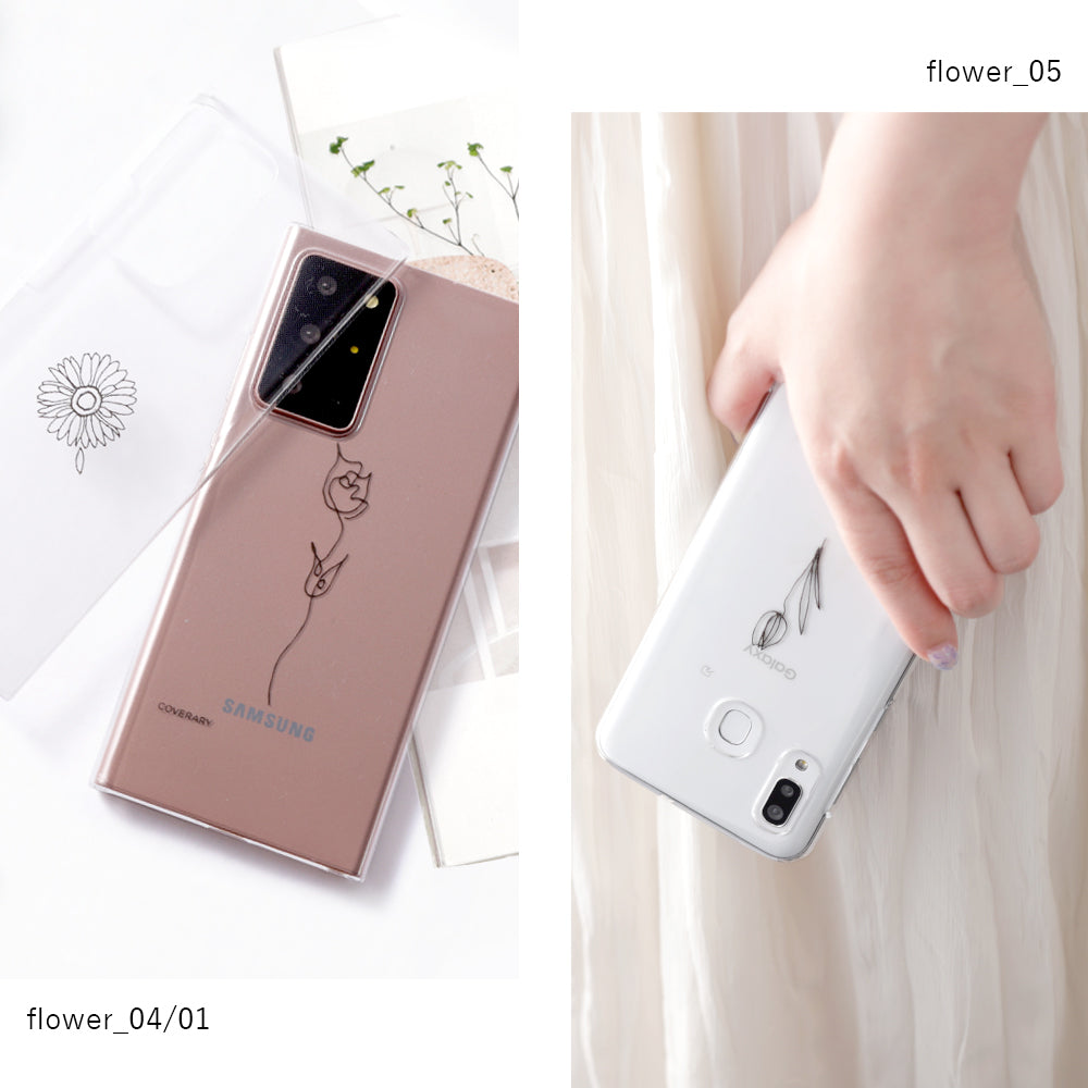 Clear case laser engraving line art flower back case iPhone series