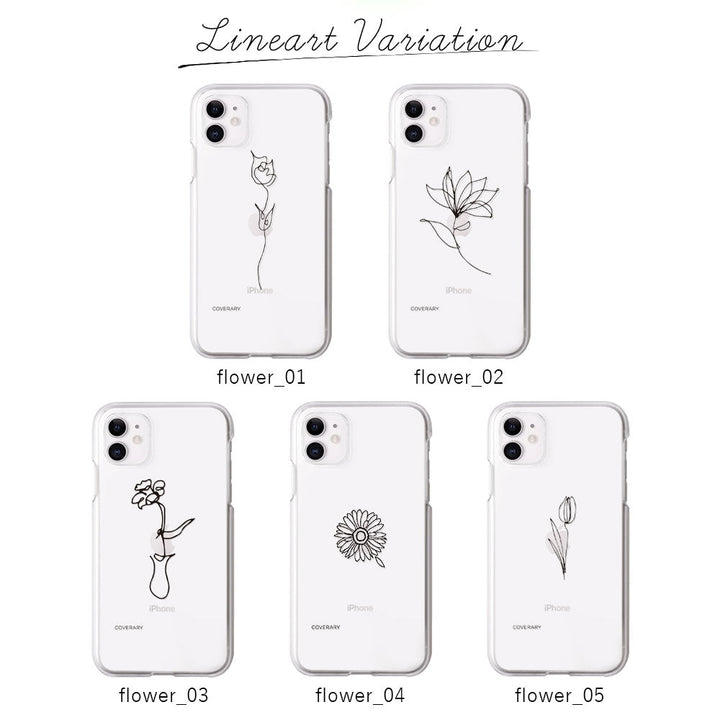 Clear case with shoulder strap, line art flower, back case for iPhone series