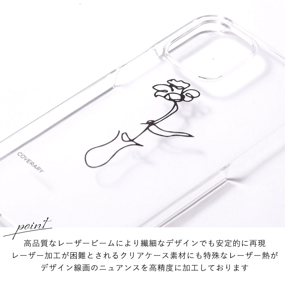 クリアケース ショルダーストラップ付き 線画 フラワー 背面ケース Xperiaシリーズ