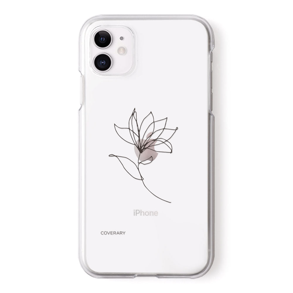 Clear case laser engraving line art flower back case iPhone series