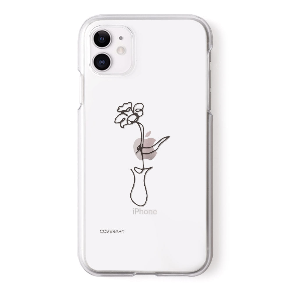 Clear case laser engraving line art flower back case iPhone series