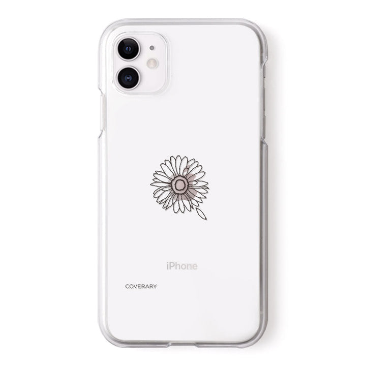 Clear case laser engraving line art flower back case iPhone series