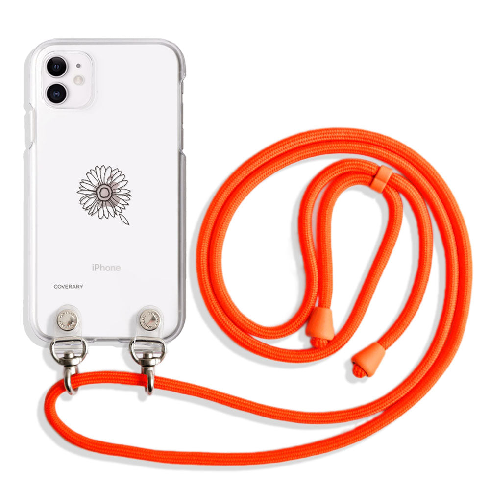 クリアケース ショルダーストラップ付き 線画 フラワー 背面ケース Xperiaシリーズ