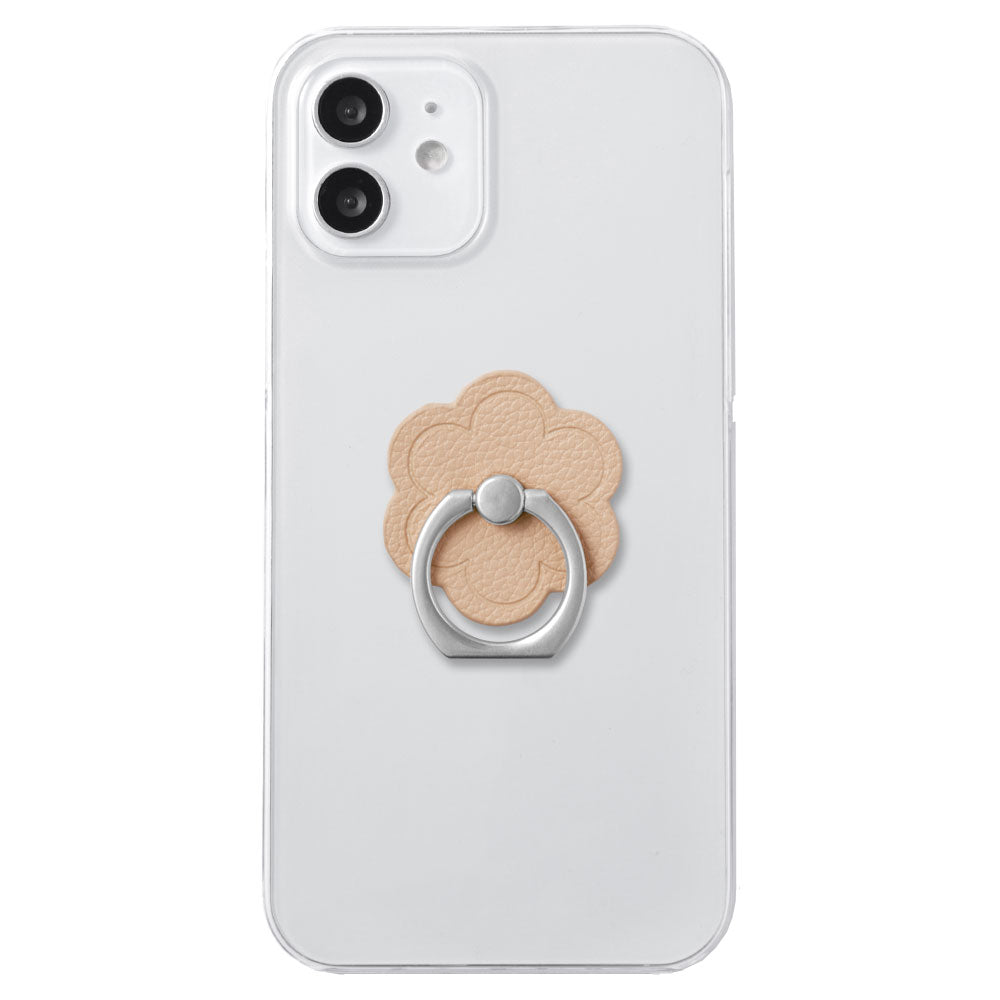 Clear Case Vegan Leather Basic Leather-style Smartphone Ring Attached Flower Back Case