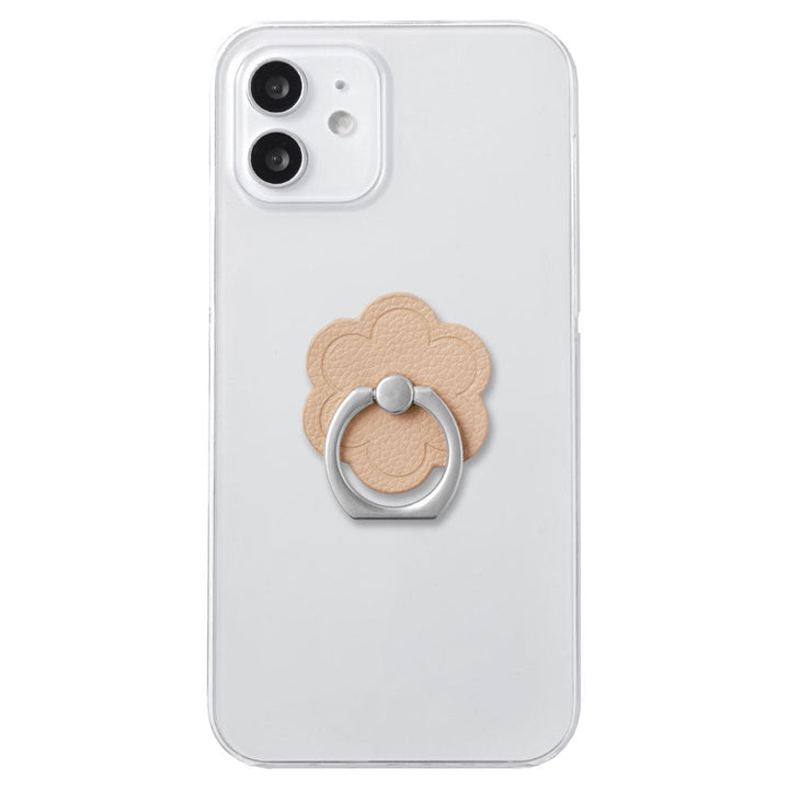 Clear Case Vegan Leather Basic Leather-style Smartphone Ring Attached Flower Back Case