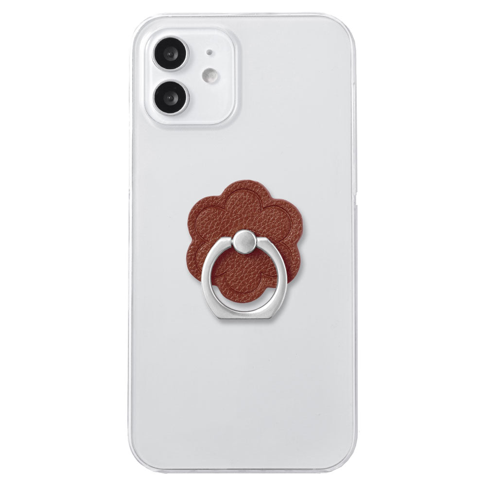 Clear Case Vegan Leather Basic Leather-style Smartphone Ring Attached Flower Back Case