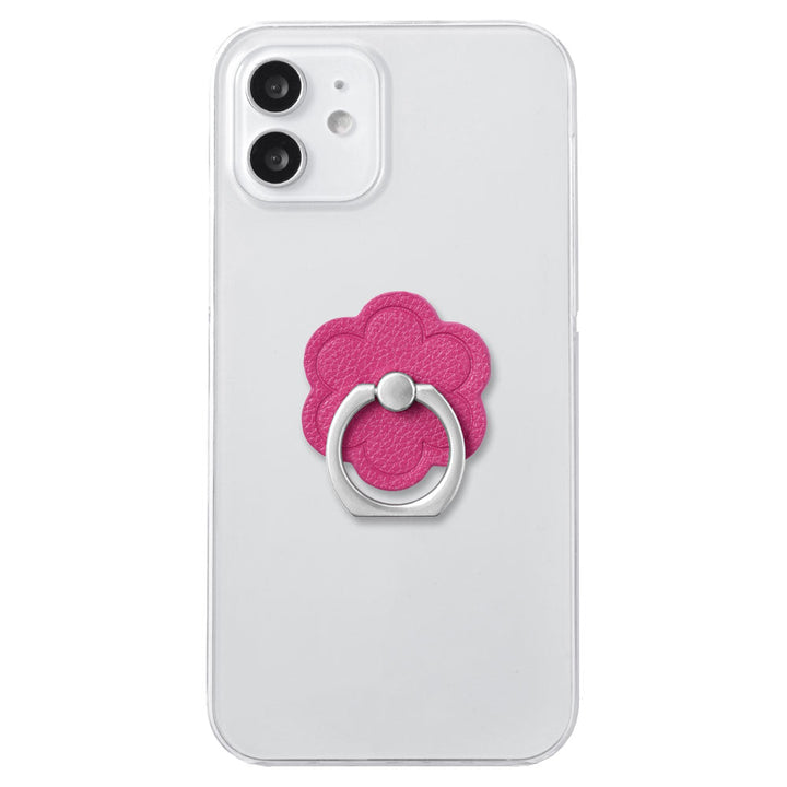 Clear Case Vegan Leather Basic Leather-style Smartphone Ring Attached Flower Back Case