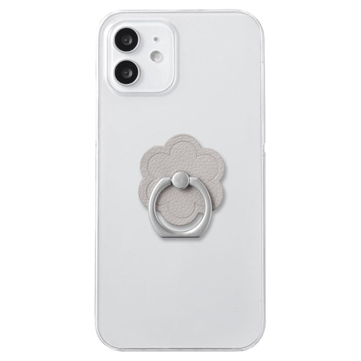 Clear Case Vegan Leather Basic Leather-style Smartphone Ring Attached Flower Back Case