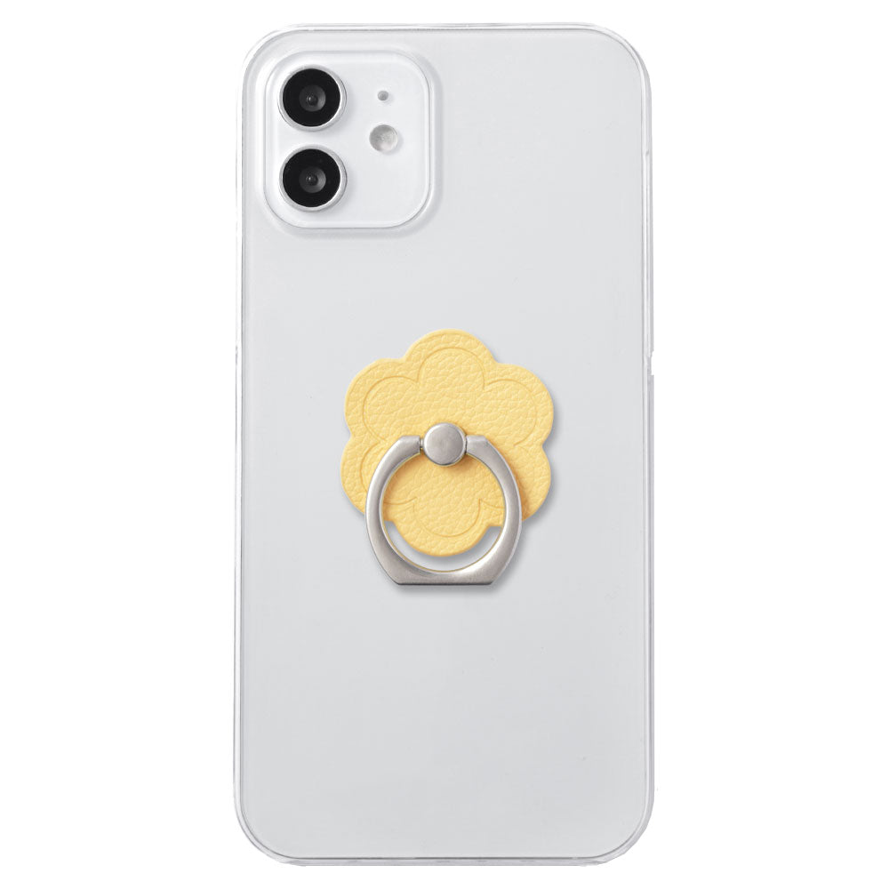 Clear Case Vegan Leather Basic Leather-style Smartphone Ring Attached Flower Back Case