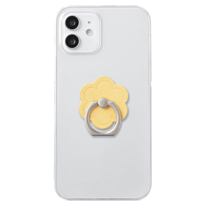Clear Case Vegan Leather Basic Leather-style Smartphone Ring Attached Flower Back Case
