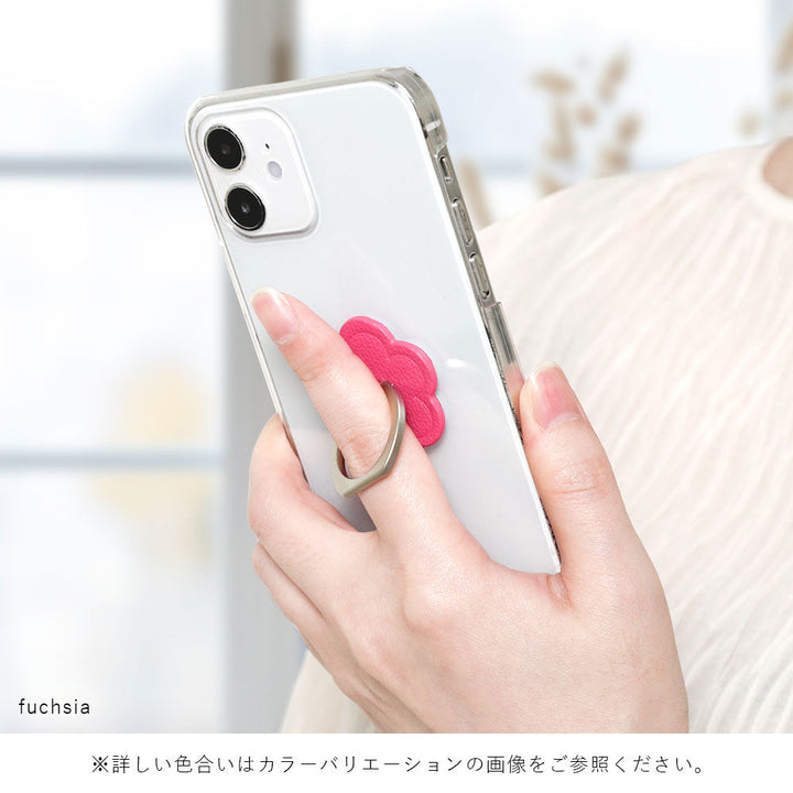 クリアケース ヴィーガンレザー ベーシック レザー調 スマホリング付き フラワー 背面ケース iPhoneシリーズ