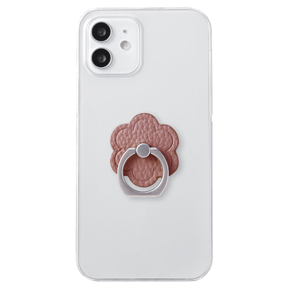 Coque transparente cuir végan grainé couleur poussiéreuse fleur avec anneau pour smartphone coque arrière série Xperia