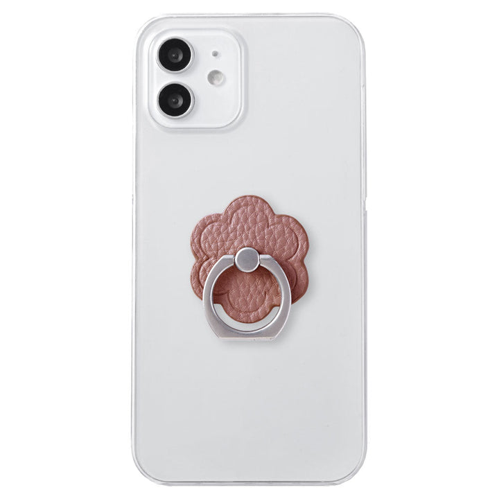 Coque transparente cuir végan grainé couleur poussiéreuse fleur avec anneau pour smartphone coque arrière série Xperia