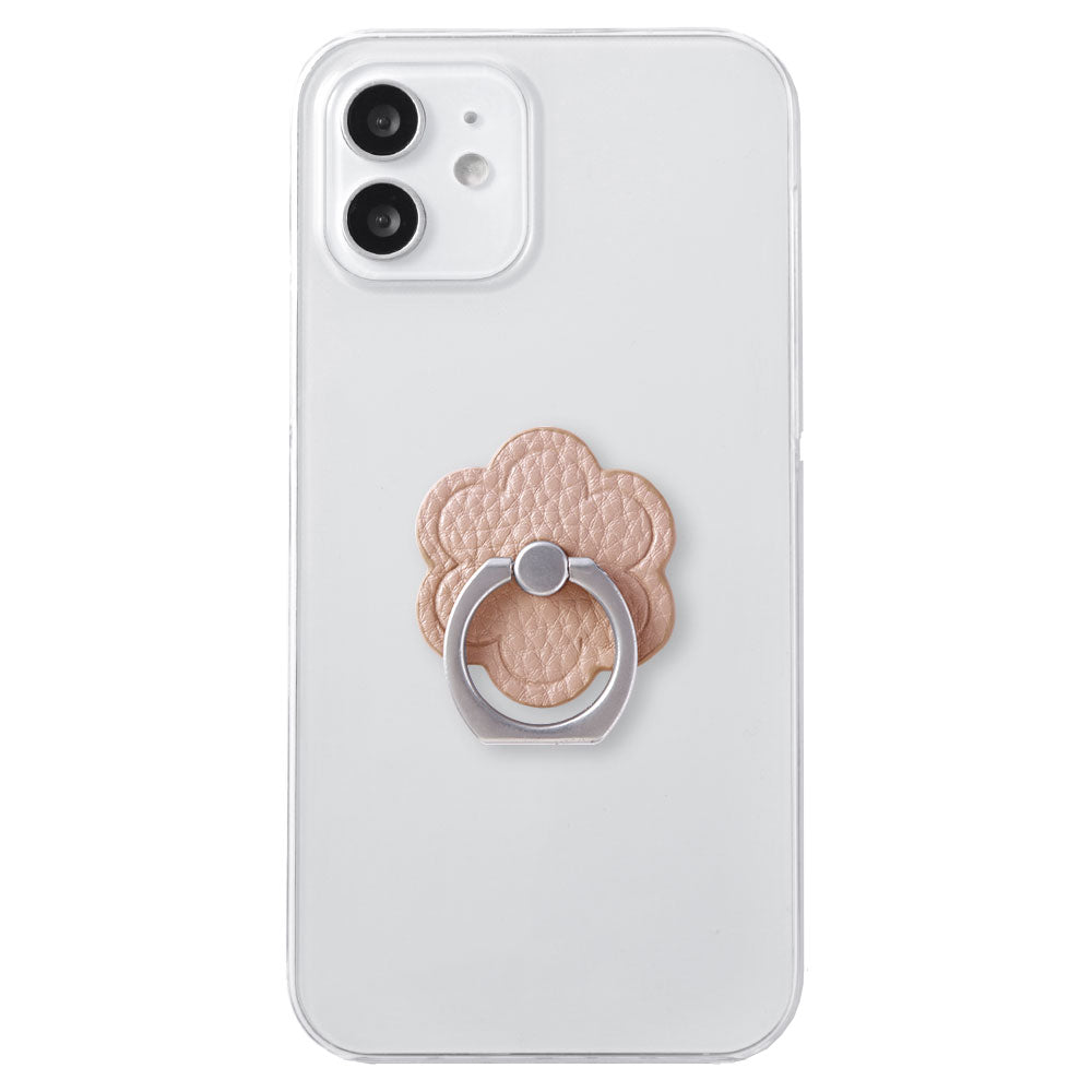 Clear Case Vegan Leather Grain Processing Dusty Color Flower With Smartphone Ring Back Case AQUOS Series