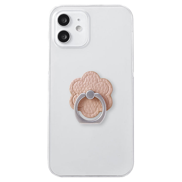 Clear Case Vegan Leather Grain Processing Dusty Color Flower With Smartphone Ring Back Case AQUOS Series