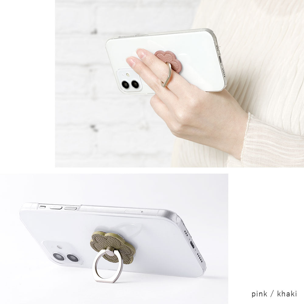 Coque transparente cuir végan grainé couleur poussiéreuse fleur avec anneau pour smartphone coque arrière série Xperia