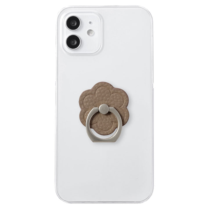 Clear Case Vegan Leather Grain Processed Flower With Smartphone Ring Back Case