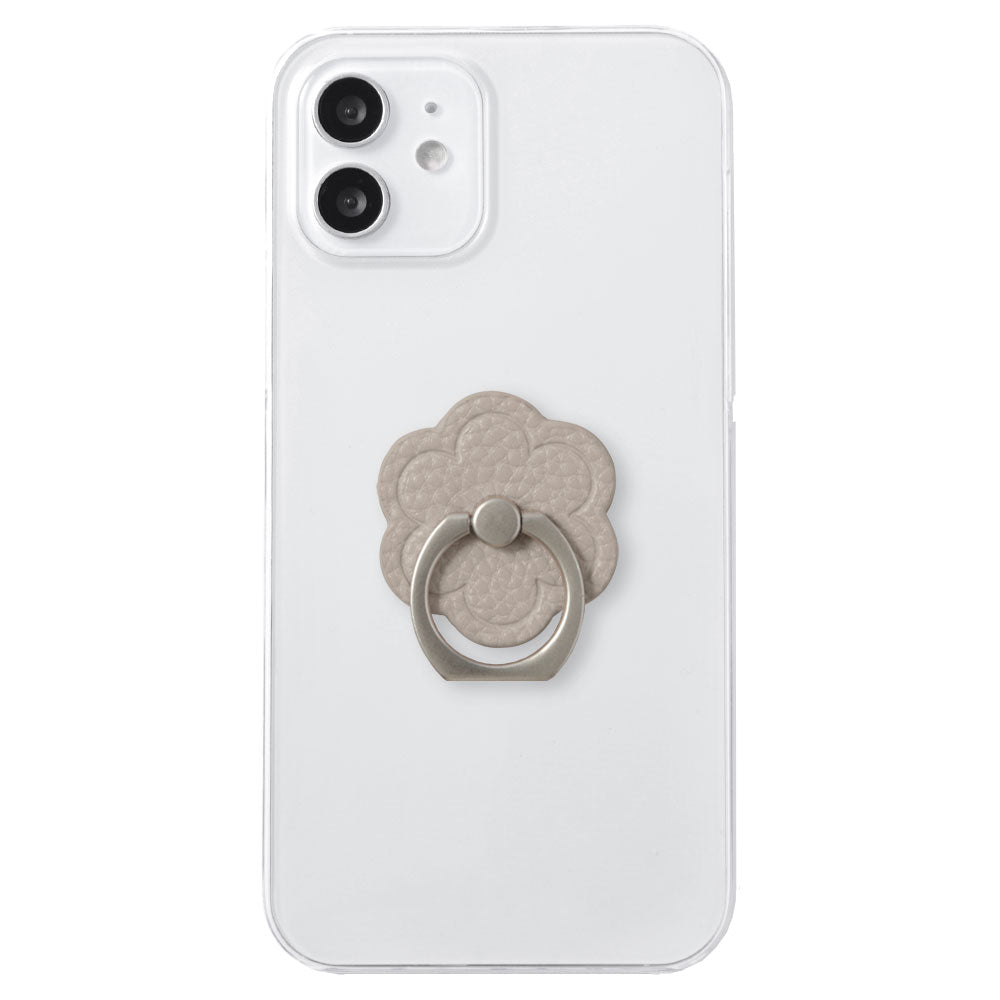 Clear Case Vegan Leather Grain Processed Flower With Smartphone Ring Back Case