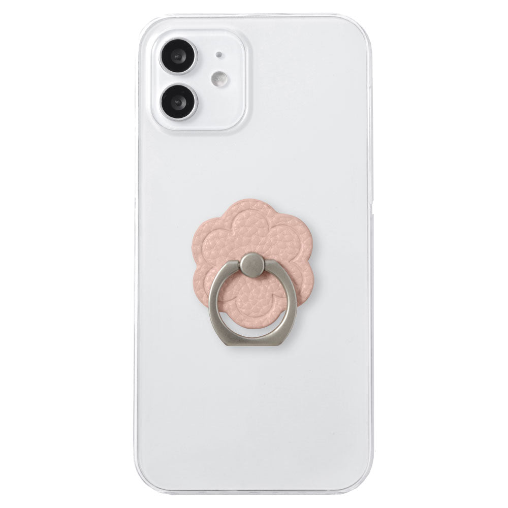 Clear Case Vegan Leather Grain Processed Flower With Smartphone Ring Back Case