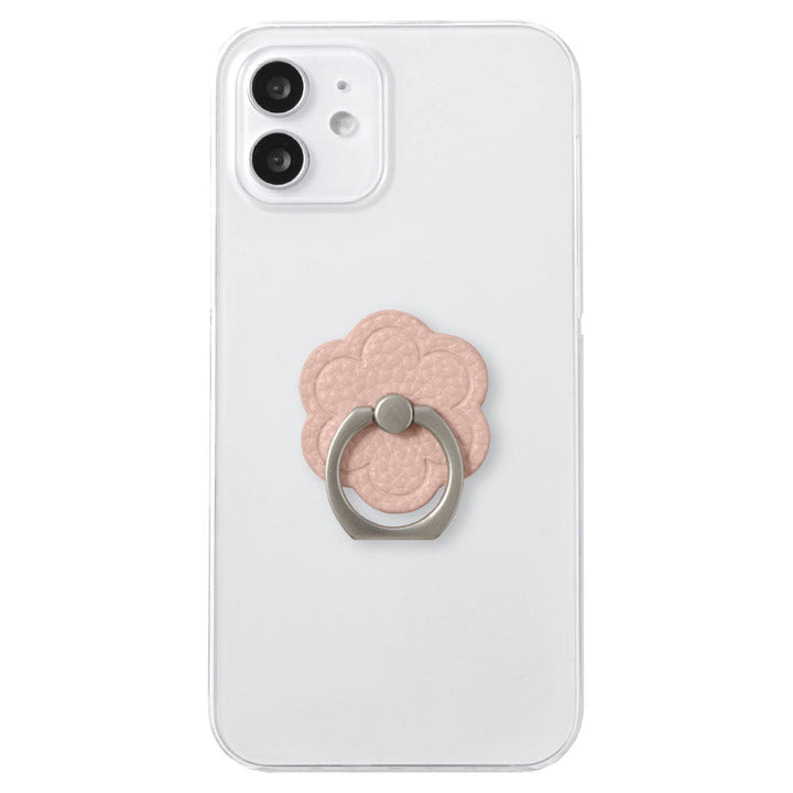 Clear Case Vegan Leather Grain Processed Flower With Smartphone Ring Back Case AQUOS Series