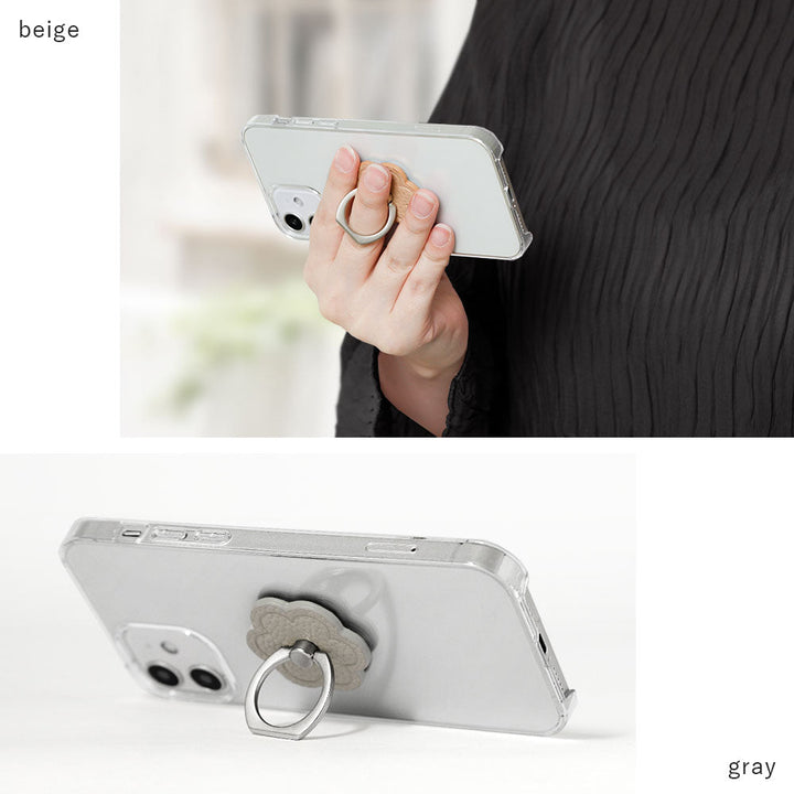 Clear Case Vegan Leather Grain Processed Flower With Smartphone Ring Back Case Google Pixel Series