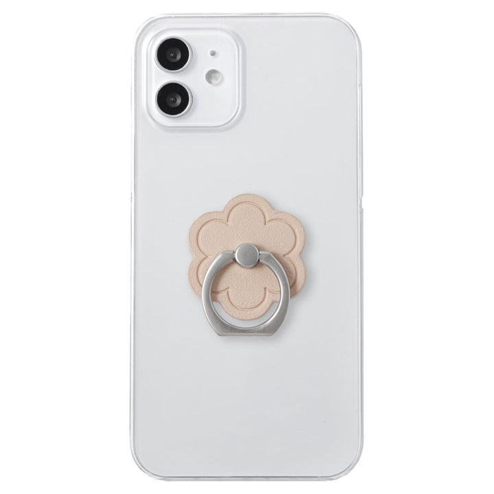 Clear case vegan leather smooth fabric muted color flower with smartphone ring back case