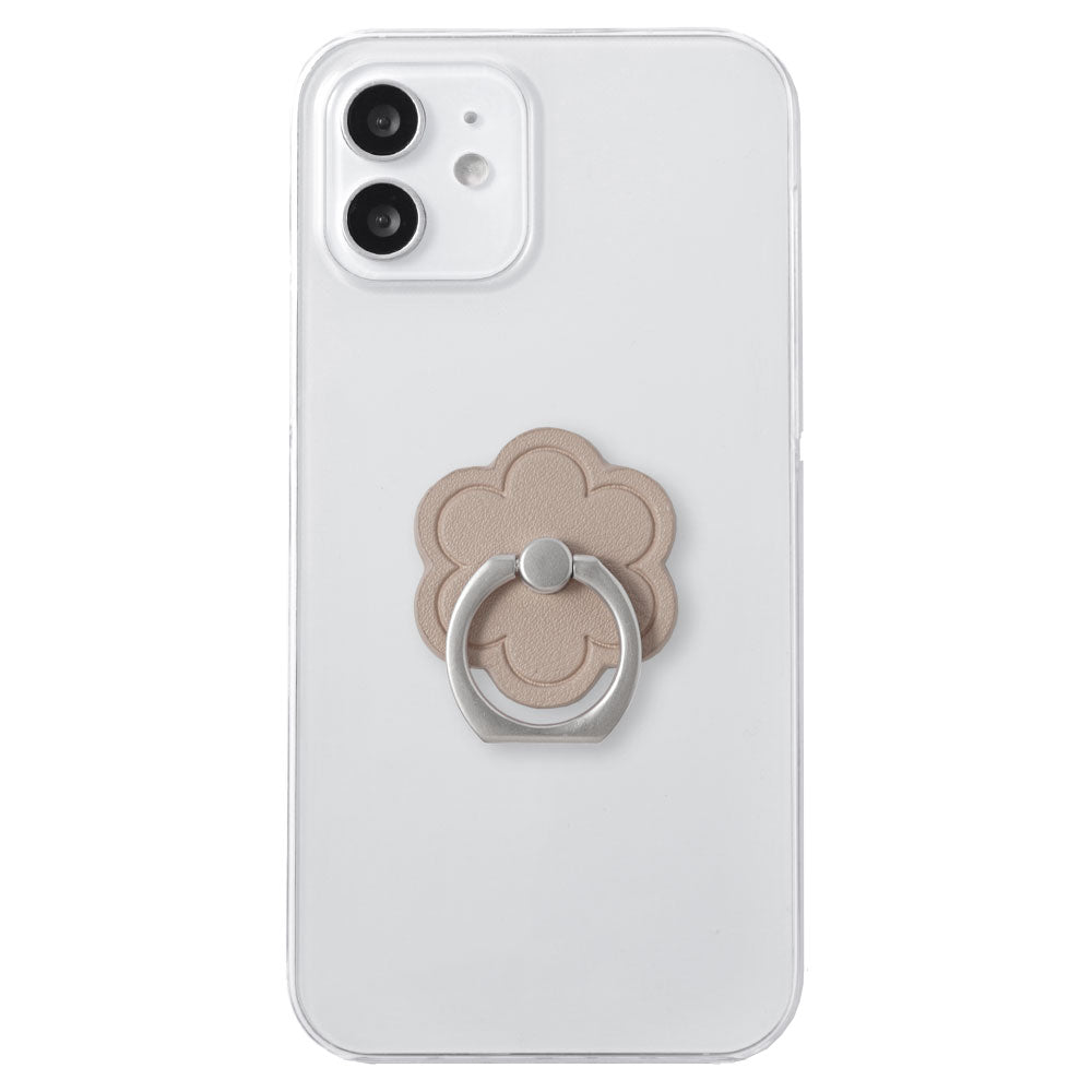 Clear case vegan leather smooth fabric muted color flower with smartphone ring back case AQUOS series