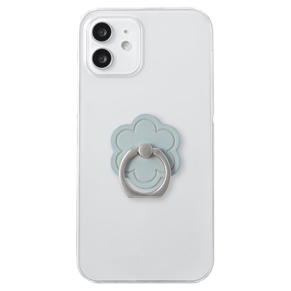 Clear case vegan leather smooth fabric muted color flower with smartphone ring back case