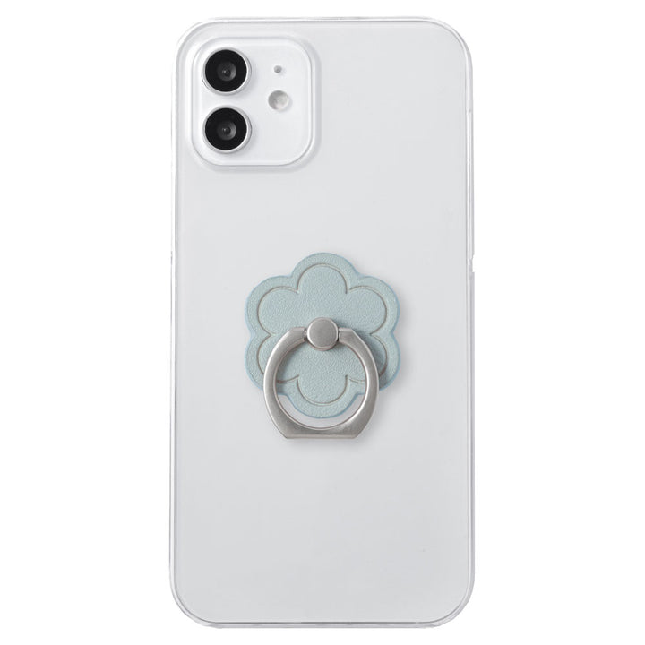 Clear case vegan leather smooth fabric muted color flower with smartphone ring back case
