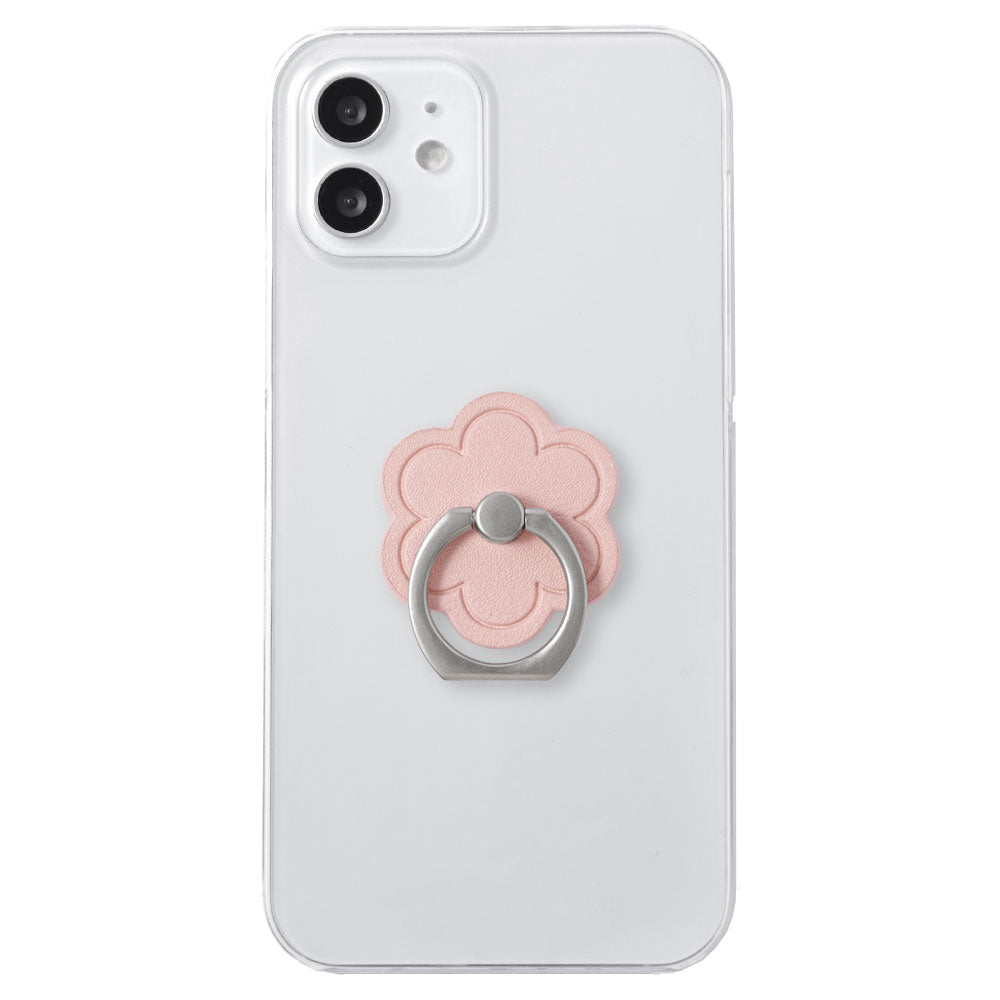 Clear case vegan leather smooth fabric muted color flower with smartphone ring back case AQUOS series
