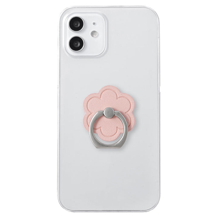Clear case vegan leather smooth fabric muted color flower with smartphone ring back case AQUOS series