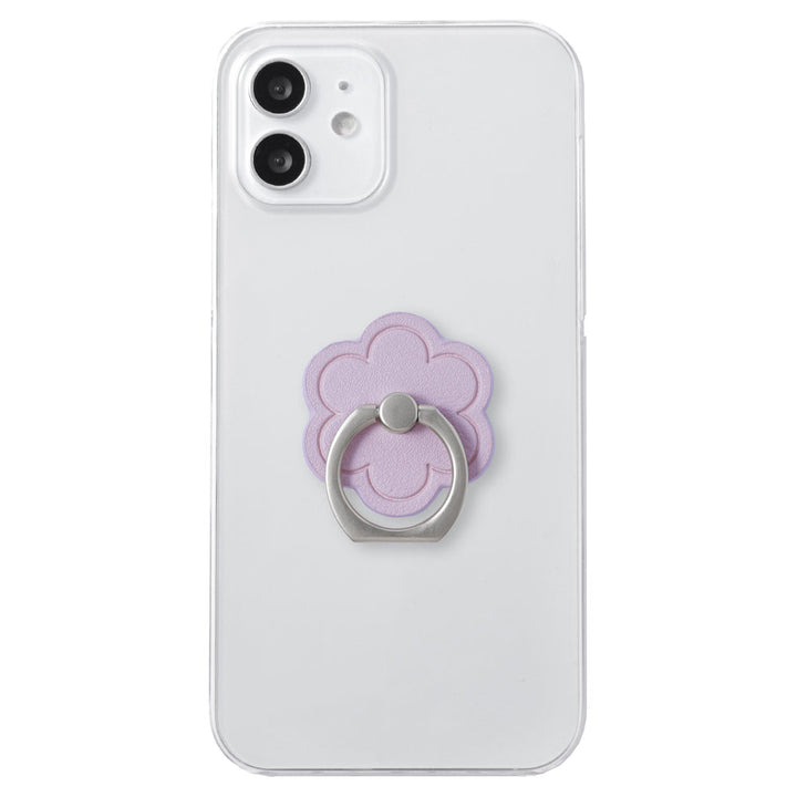 Clear case vegan leather smooth fabric muted color flower with smartphone ring back case