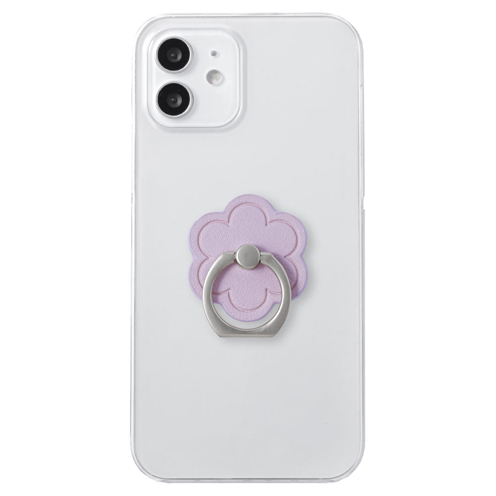 Clear case vegan leather smooth fabric muted color flower with smartphone ring back case AQUOS series