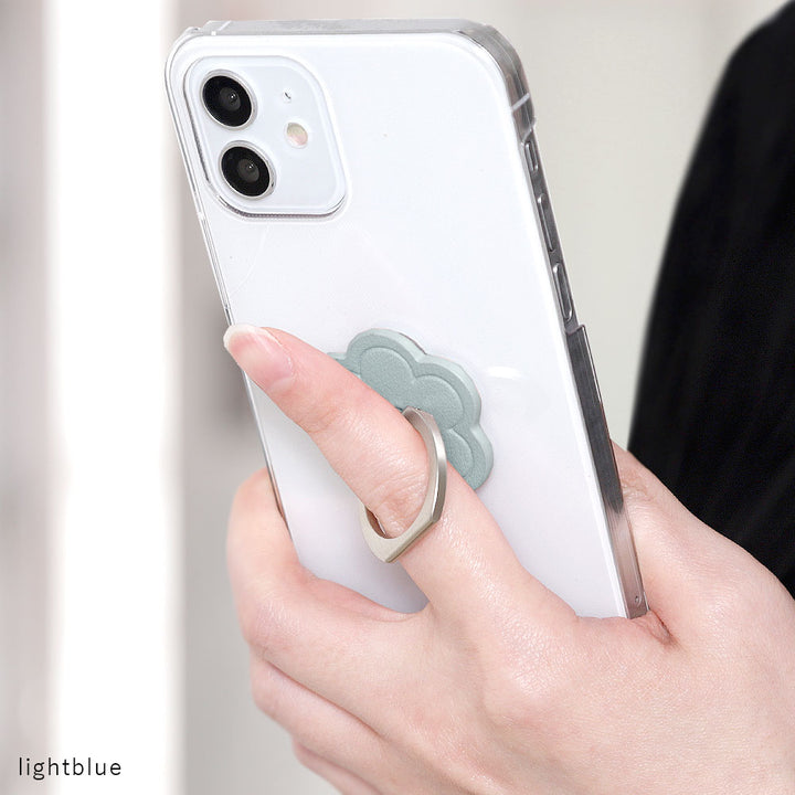 Clear case vegan leather smooth fabric muted color flower with smartphone ring back case