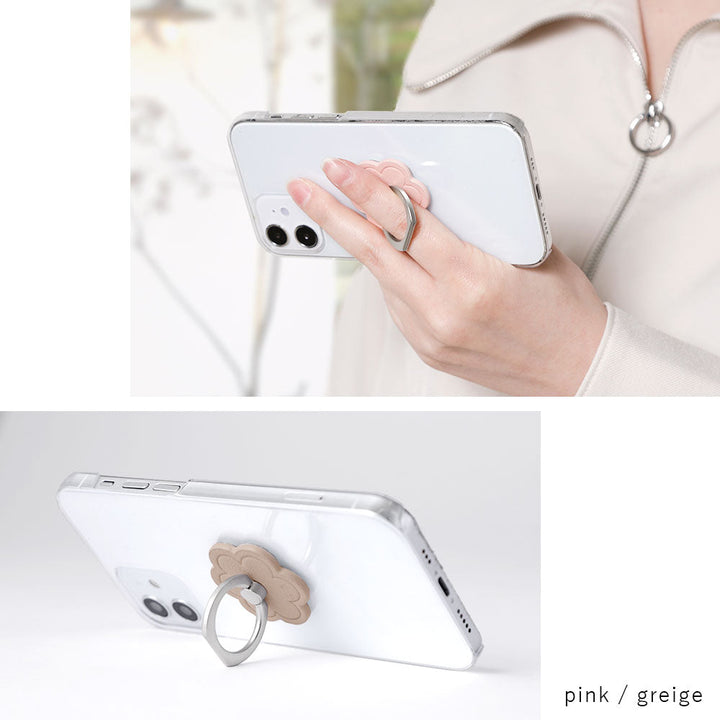 Coque transparente en cuir végan tissu lisse couleur terne fleur avec anneau pour smartphone coque arrière série Xperia