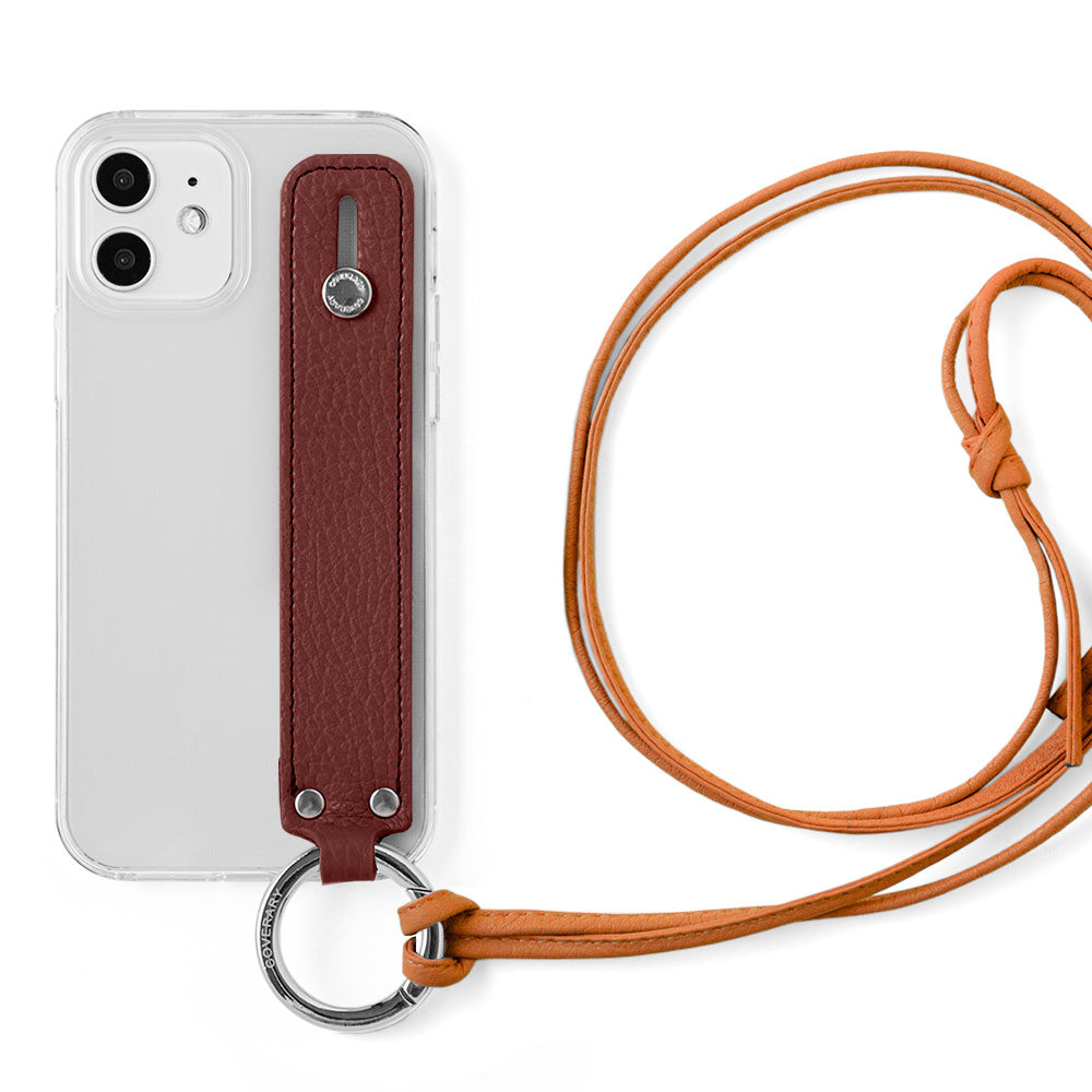 Clear case genuine leather 32 colors Italian shrink leather with hand belt & ring shoulder strap (no metal fitting adjustment) attached back case