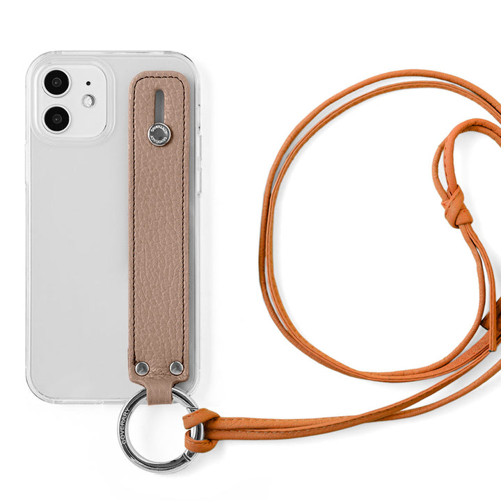 Clear case genuine leather 32 colors Italian shrink leather with hand belt & ring shoulder strap (no metal fitting adjustment) attached back case