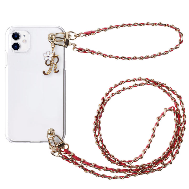 Clear Case Flower Initial Charm with Hand & Shoulder Strap Back Case Galaxy Series