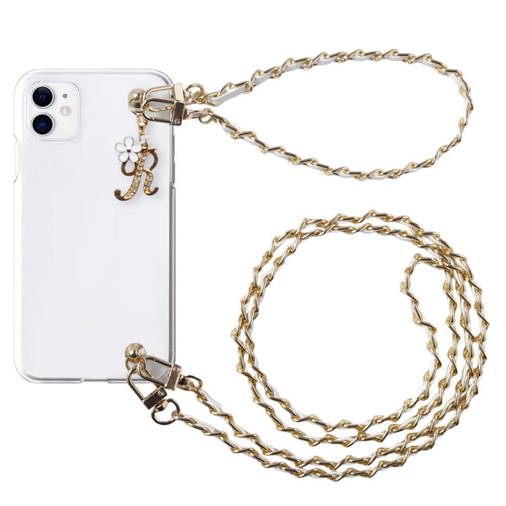 Clear case with flower initial charm, hand & shoulder strap included, back case for iPhone series